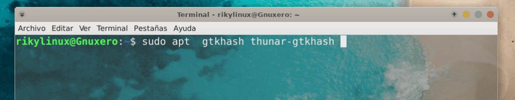 Uso de la terminal para instalar el gtkhash, estos son los comandos.

sudo apt install gtkhash thunar-gtkhash

