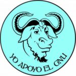 El logo es la foto del Ñu mascota del sistema Gnu y la leyenda "Yo apoyo el GNU"