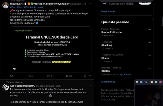 Captura de la red twitter y el cierre en ella por parte de rikylinux