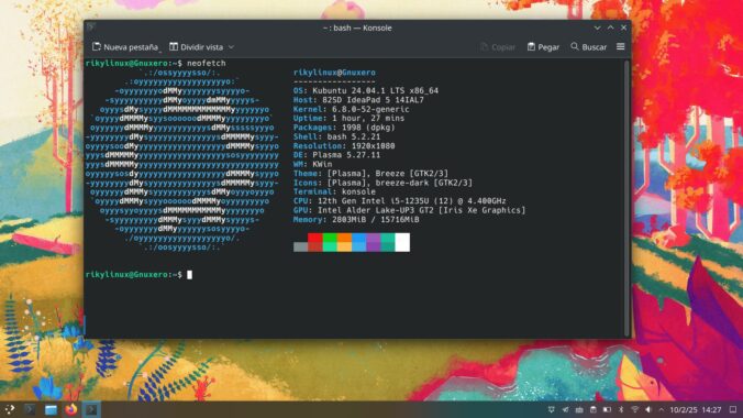 Captura del escritorio Kubuntu sin snap